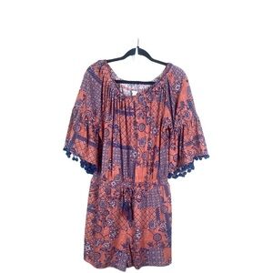 EST. 1946 Floral Boho Flutter Sleeve Off Shoulder Romper Stretch Size Large.
